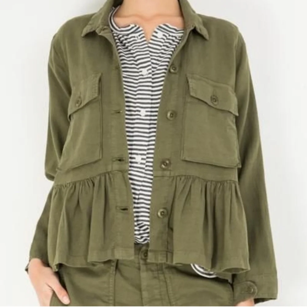 THE‎ GREAT Flutter Army Vintage Army Green Peplum Crop Jacket Size 1 Small